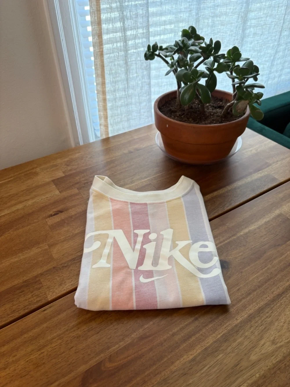 NWOT Nike Women’s XL Striped Oversized Pastel Rainbow Crop T-Shirt - Picture 5 of 6